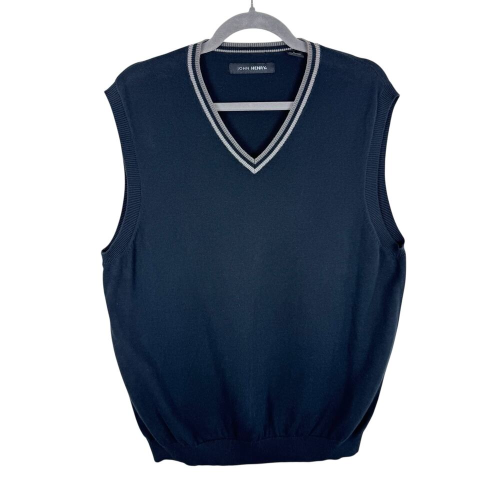 John Henry Black 100% Cotton Lightweight Pullover Sweater Vest Mens Size‎ Large